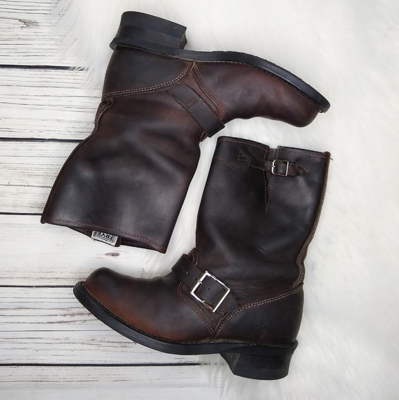 Frye Shoes - FRYE BROWN LEATHER  ENGINEER MOTO BOOTS 7